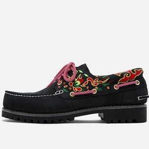 NWT Timberland x CLOT 3-Eye Boat Shoe Embroidered Hand-sewn black loafer shoes